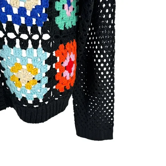 Rain‎ + Rose Granny Square Crochet Cardigan Sweater Medium Boho CJ-2292 - Picture 4 of 7